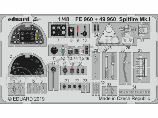 Фототравление кабина для модели Spitfire Mk. I, Tamiya. Масштаб 1:48
