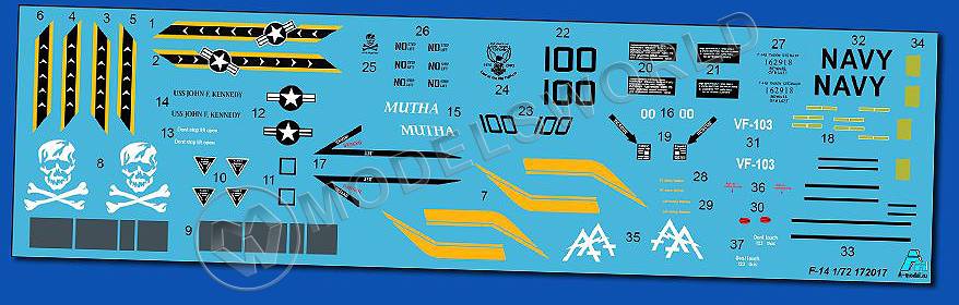 Декаль самолет F-14 Jolly Roger VF-100 AA-100. Масштаб 1:72