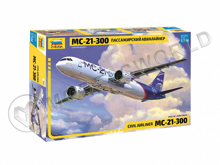 Склеиваемая пластиковая модель Пассажирский авиалайнер МС-21-300. Масштаб 1:144 - фото 1