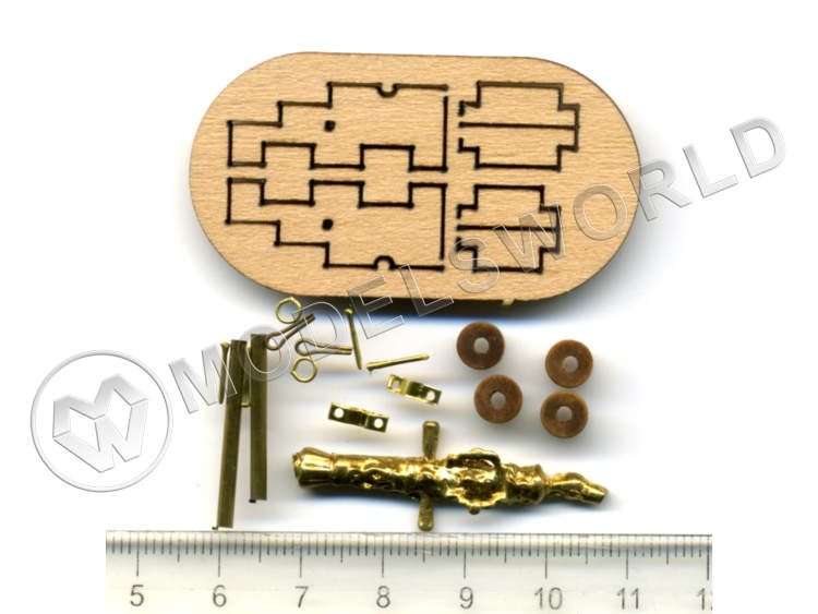 Длинная пушка на станке, латунь и дерево, 30 мм, 2 шт Длинная пушка на станке, латунь и дерево, 30 мм, 2 шт - фото 1