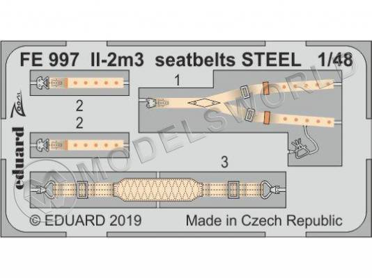 Фототравление стальные ремни для модели Ил-2М3, Tamiya. Масштаб 1:48