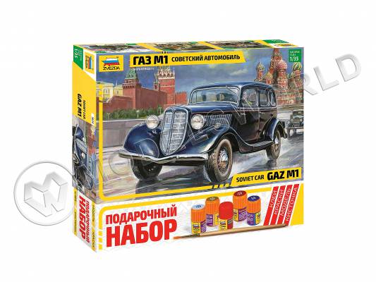Склеиваемая пластиковая модель Советский автомобиль Газ М1 - подарочный набор. Масштаб 1:35
