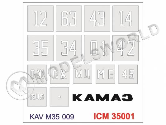Трафарет номера на кузов Камаз 4310, ICM. Масштаб 1:35
