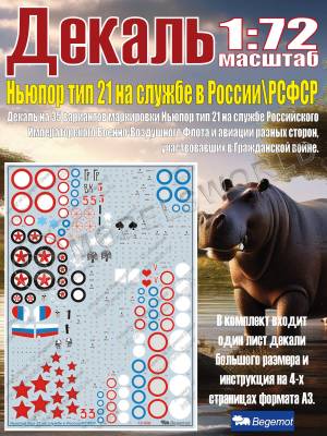 Декаль на Ньюпор тип 21 на службе в России\РСФСР. Масштаб 1:72
