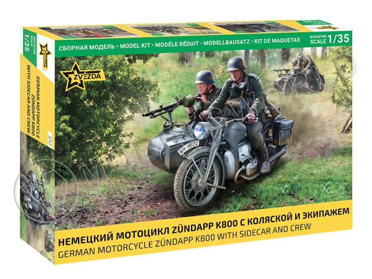 Склеиваемая пластиковая модель Немецкий мотоцикл Zundapp K800 с коляской. Масштаб 1:35 - фото 1