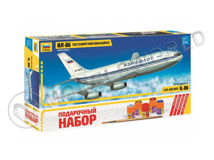 Склеиваемая пластиковая модель Пассажирский лайнер Ил-86 - Подарочный набор. Масштаб 1:144 Склеиваемая пластиковая модель Пассажирский лайнер Ил-86 - Подарочный набор. Масштаб 1:144 - фото 1