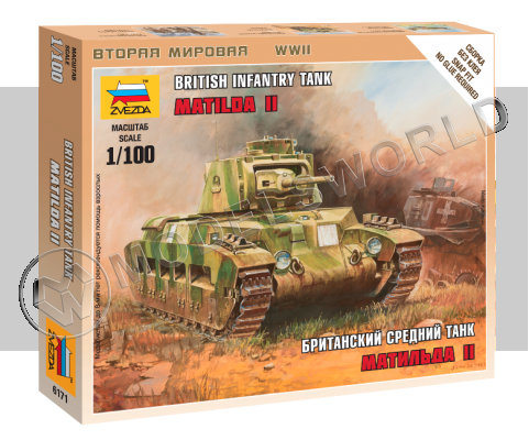 Склеиваемая пластиковая модель Британский средний танк Матильда II. Масштаб 1:100