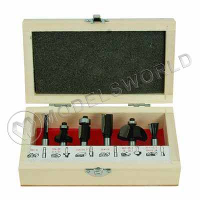 Фрезы по дереву для фасок в деревянном корпусе 8 мм, 6 шт