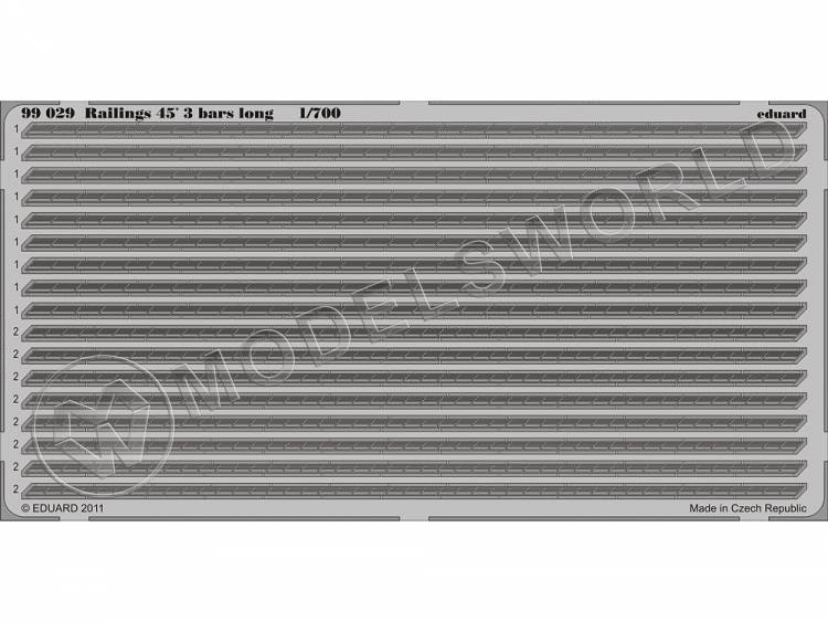 Фототравление 3-х леерное ограждение под углом 45´ длинное. Масштаб 1:700 - фото 1