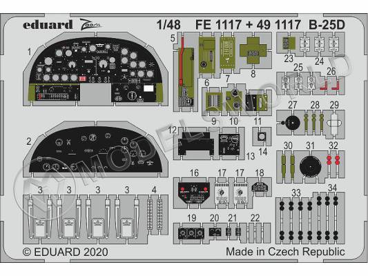 Фототравление кабина для модели B-25D, Revell. Масштаб 1:48