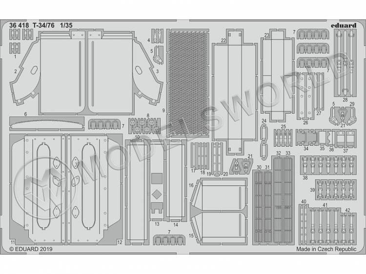Фототравление для модели T-34/76, Звезда. Масштаб 1:35 - фото 1