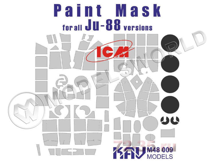 Окрасочная маска на остекление Ju-88, ICM. Масштаб 1:48 - фото 1