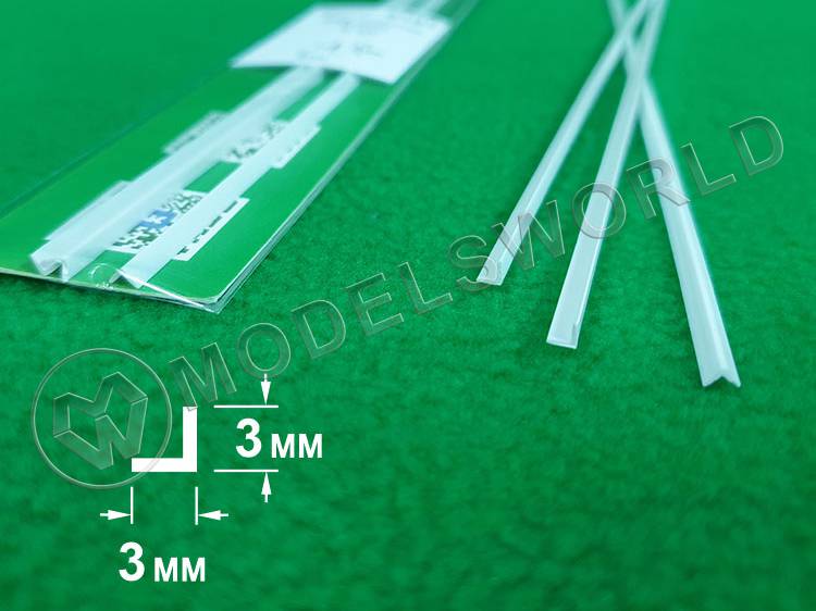 ABS пластик уголок 3х3 мм, длина 250 мм, 3 шт ABS пластик уголок 3х3 мм, длина 250 мм, 3 шт - фото 1