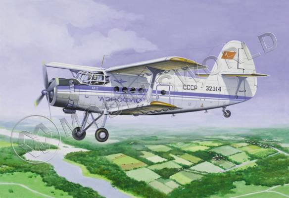 Склеиваемая пластиковая модель многоцелевого самолета Ан-2 Аэрофлот. Масштаб 1:144